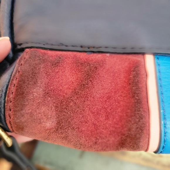 Fossil Rumi Navy Leather, Blue, Burgundy Suede with Pink Accent Crossbody - Picture 13 of 13